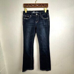 Miss Chic Jeans Blue Dark Denim Studded Boot Cut Flap Pockets Western Womens 5